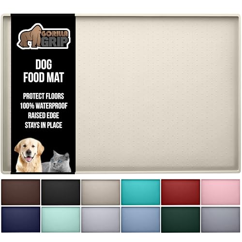 GORILLA GRIP 100% Waterproof Raised Edge BPA Free Silicone Pet Feeding Mat, Dog Cat Food Mats Contain Spills Protects Floors, Placemats for Cats and Dogs Water Bowl, Pets Accessories 16x10, Cream - Image 1