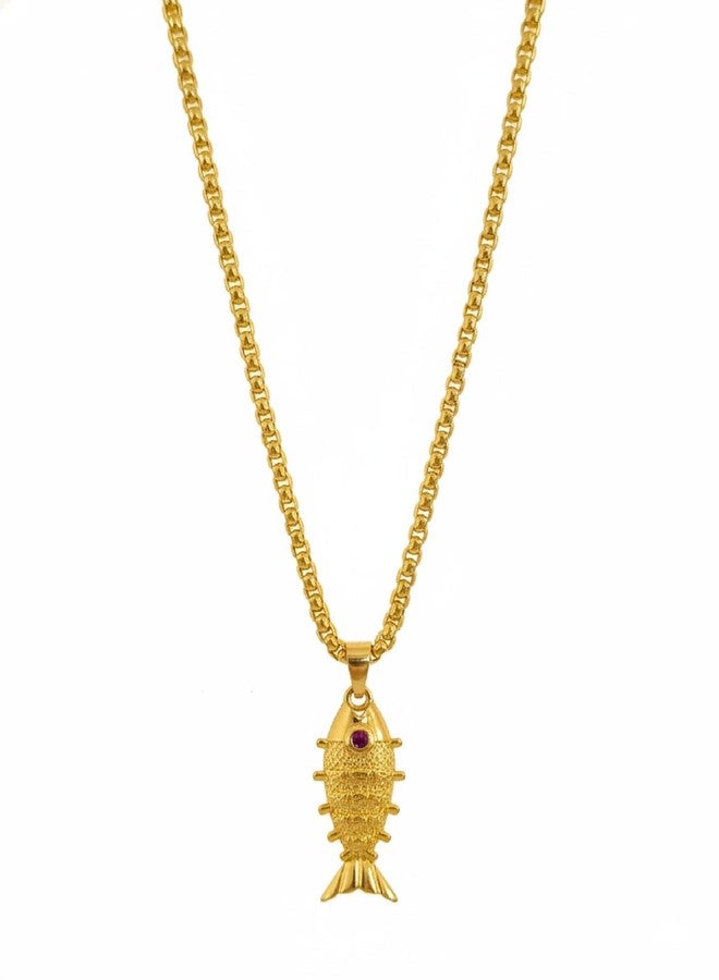CHARMS Gold Finish Fish Pendant Necklace – Lightweight Casual & Office Wear Jewelry - Image 1
