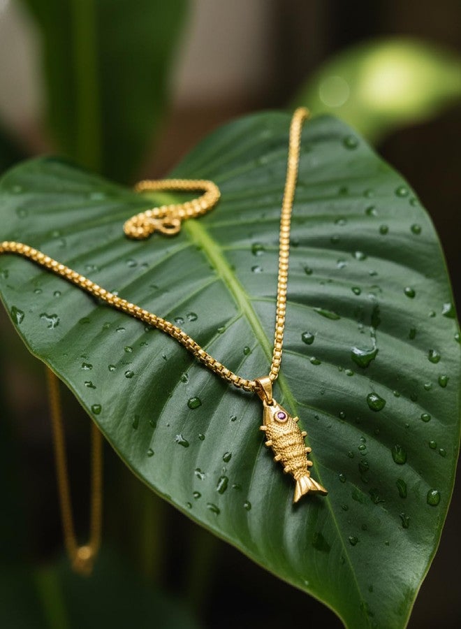 CHARMS Gold Finish Fish Pendant Necklace – Lightweight Casual & Office Wear Jewelry - Image 2
