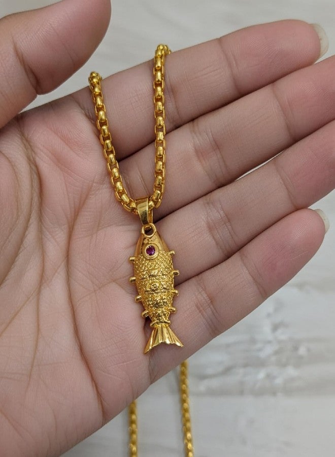 CHARMS Gold Finish Fish Pendant Necklace – Lightweight Casual & Office Wear Jewelry - Image 3