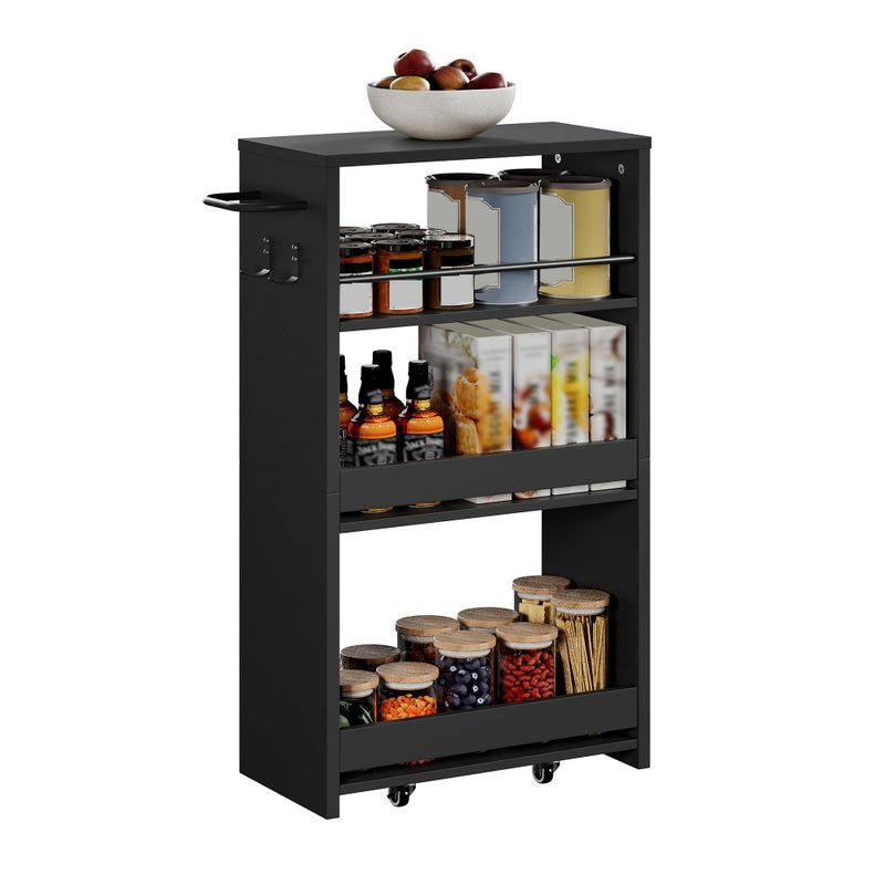ChooChoo 4-Tier Slim Storage Cart with Handle, 7.87" W Rolling Utility Cart on Universal Wheels, Kitchen Cart Mobile Shelving Organization for Laundry Room, Bathroom & Narrow Places, Black - Image 1