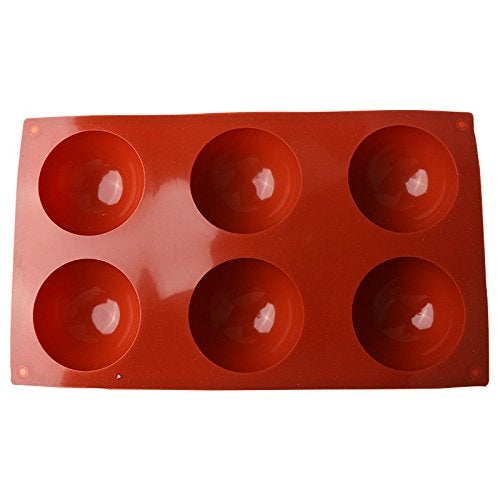 JoyGlobal Silicone 6-Cavity Half Circle Half Sphere Half Round Hemisphere Baking Mould Chocolate Desserts Ice Cream Bombs Soap (Random Colour) 7 Cm Diameter x 3.5 cm Deep; 6 Cavities ( Output Weight : Approx 90 Grams) - Image 1