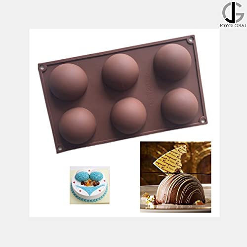 JoyGlobal Silicone 6-Cavity Half Circle Half Sphere Half Round Hemisphere Baking Mould Chocolate Desserts Ice Cream Bombs Soap (Random Colour) 7 Cm Diameter x 3.5 cm Deep; 6 Cavities ( Output Weight : Approx 90 Grams) - Image 2