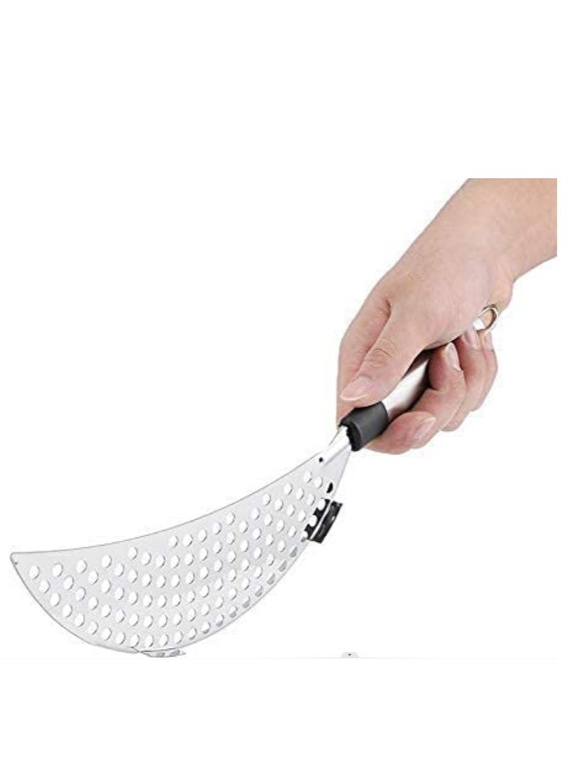 Stainless Steel Kitchen Colander and Strainer, Multi-Purpose Food Drainer for Cooking, Durable Crescent Pot Strainer, Heavy-Duty Frying Strainer (Silver Finish) - Image 1