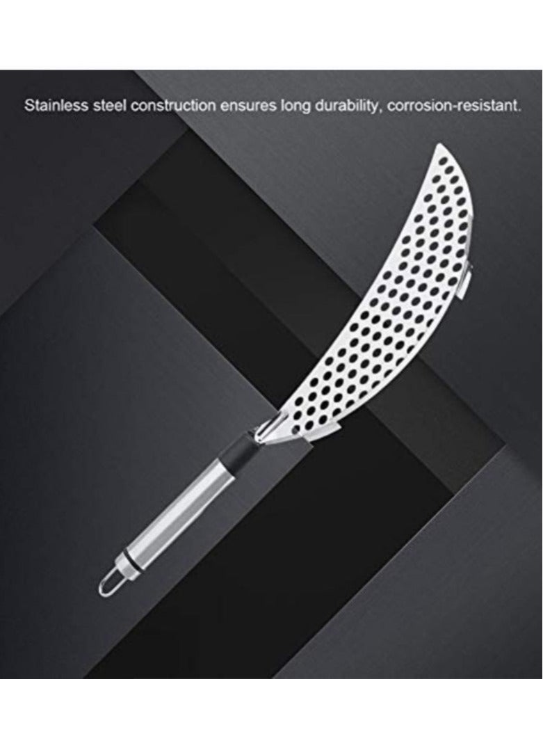Stainless Steel Kitchen Colander and Strainer, Multi-Purpose Food Drainer for Cooking, Durable Crescent Pot Strainer, Heavy-Duty Frying Strainer (Silver Finish) - Image 5