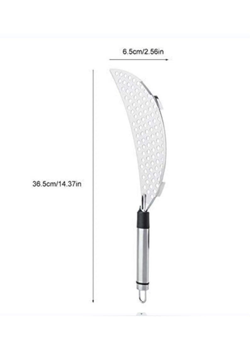 Stainless Steel Kitchen Colander and Strainer, Multi-Purpose Food Drainer for Cooking, Durable Crescent Pot Strainer, Heavy-Duty Frying Strainer (Silver Finish) - Image 2