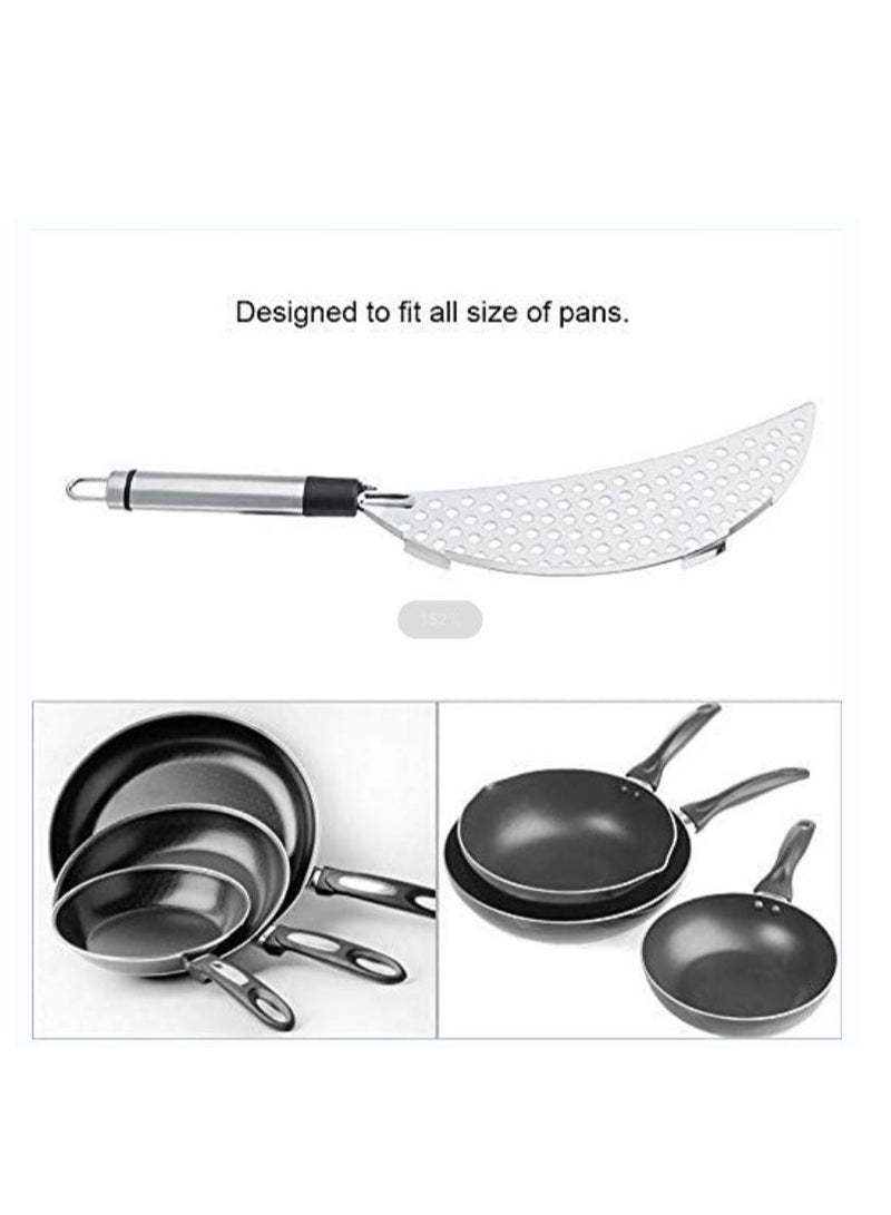 Stainless Steel Kitchen Colander and Strainer, Multi-Purpose Food Drainer for Cooking, Durable Crescent Pot Strainer, Heavy-Duty Frying Strainer (Silver Finish) - Image 3