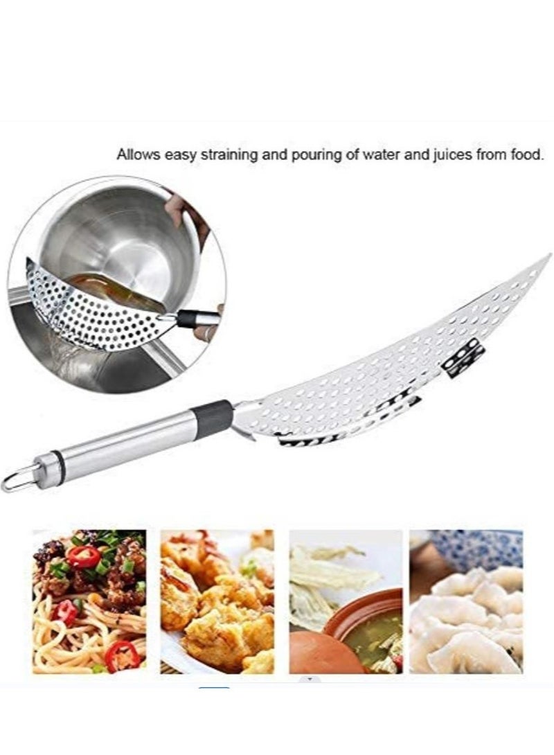 Stainless Steel Kitchen Colander and Strainer, Multi-Purpose Food Drainer for Cooking, Durable Crescent Pot Strainer, Heavy-Duty Frying Strainer (Silver Finish) - Image 4