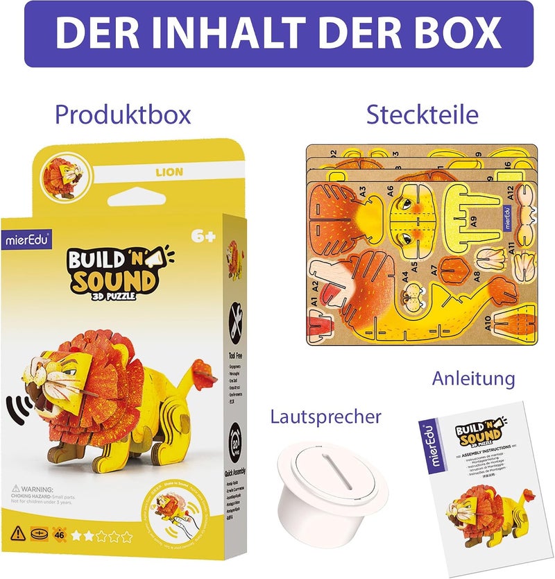 MierEdu Cross part assemble fit mierEdu - Soundwunder 3D Puzzle Lion - Interactive Learning Toy with Sound for Children from 6 - Lion Puzzle with Sound Module, Promotes Fine Motor Skills & Logical Thinking Closed & open space compatible - Image 2