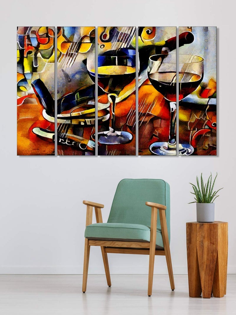 999STORE 999STORE Abstract wine Glass painting for living room home and bedroom wall art panels hanging glass paintings for living room Set of 5 frames 130 X 76 Cm
