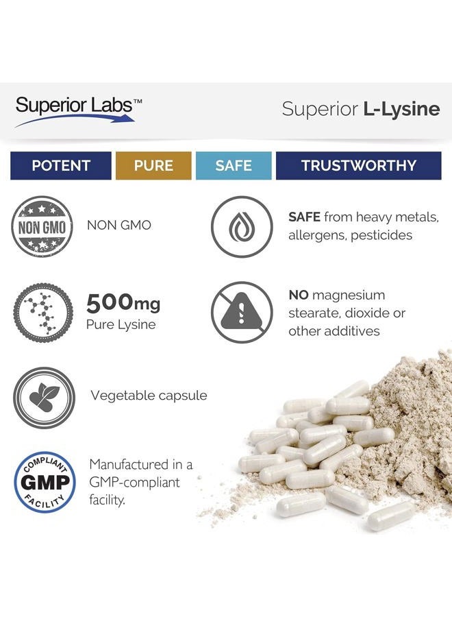 Superior Labs – Best L-Lysine NonGMO - Dietary Supplement –500 mg Pure Active L-Lysine – 120 Vegetable Capsules – Supports Calcium Absorption – Immune System & Respiratory Health Support - Image 5