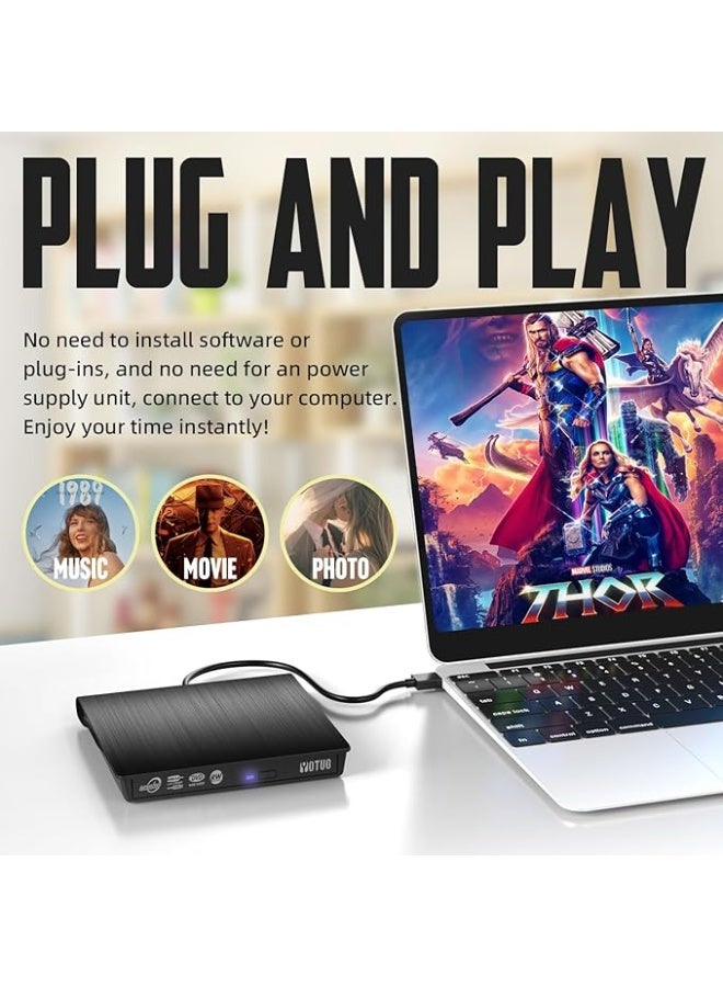مشغل أقراص DVD خارجي محمول - قارئ وناسخ CD/DVD سريع (USB 3.0) - عملي ومتوافق مع جميع أجهزة اللاب توب والكمبيوتر المكتبي - Image 2