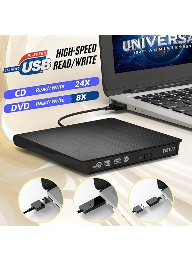 مشغل أقراص DVD خارجي محمول - قارئ وناسخ CD/DVD سريع (USB 3.0) - عملي ومتوافق مع جميع أجهزة اللاب توب والكمبيوتر المكتبي - Image 1