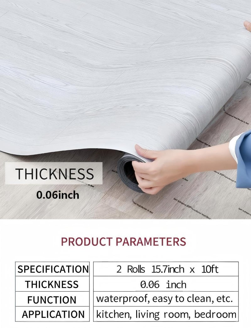 FOGZUVR 2 Rolls 15.7''x10FT Peel and Stick Vinyl Flooring Roll FOGZUVR: 25.73 Sq.ft Self-Adhesive Wood Grain Peel and Stick Floor Tiles Waterproof for Living Room, Bedroom, Bathroom & Kitchen(Paleish Greyâ€Œ) - Image 3