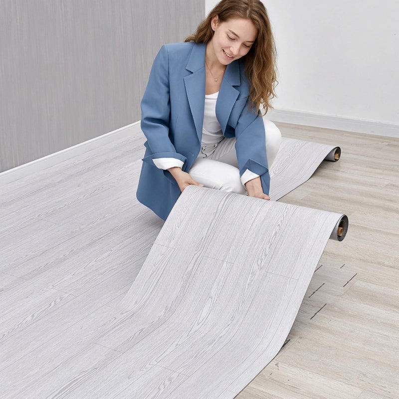 FOGZUVR 2 Rolls 15.7''x10FT Peel and Stick Vinyl Flooring Roll FOGZUVR: 25.73 Sq.ft Self-Adhesive Wood Grain Peel and Stick Floor Tiles Waterproof for Living Room, Bedroom, Bathroom & Kitchen(Paleish Greyâ€Œ) - Image 1