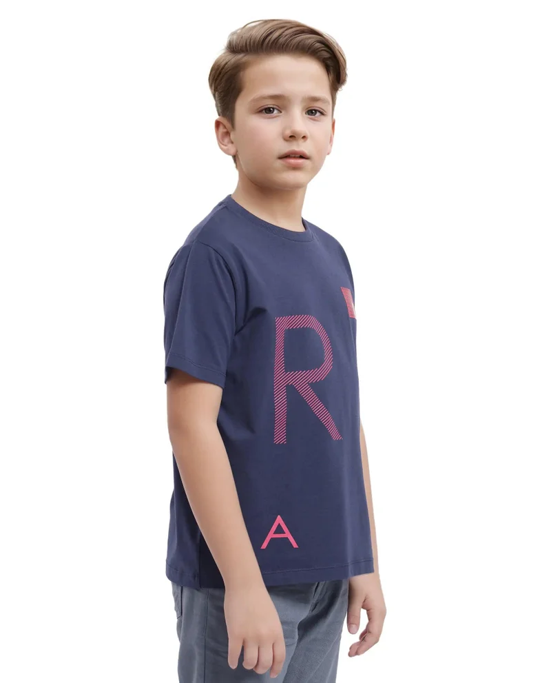 Rare Ones Rare Ones Kids Arie Navy Cotton Short Sleeve Crew Neck Transfer Print With Twill Texture T-Shirt