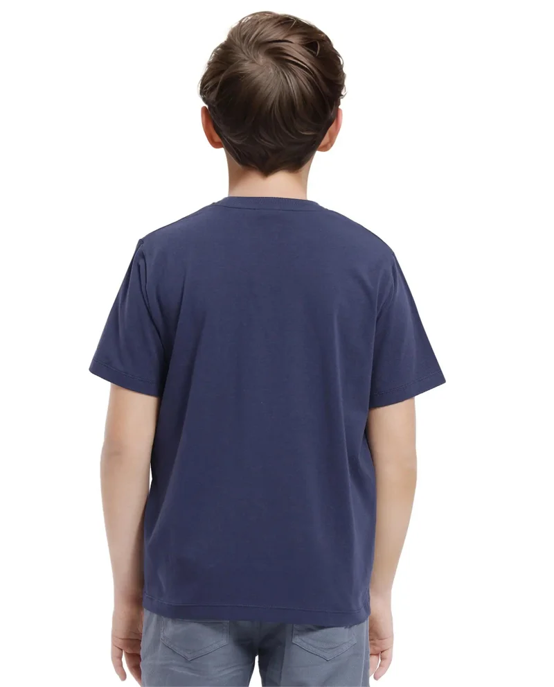Rare Ones Rare Ones Kids Arie Navy Cotton Short Sleeve Crew Neck Transfer Print With Twill Texture T-Shirt