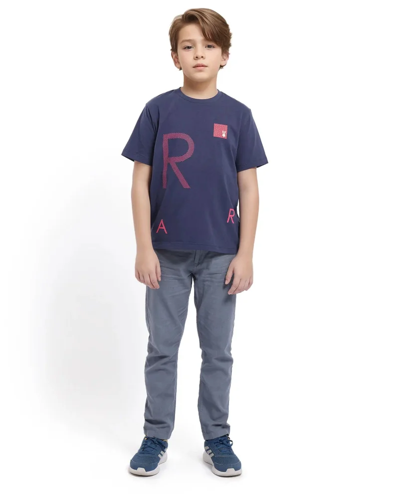 Rare Ones Rare Ones Kids Arie Navy Cotton Short Sleeve Crew Neck Transfer Print With Twill Texture T-Shirt
