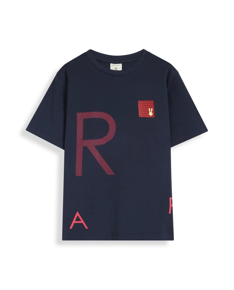 Rare Ones Rare Ones Kids Arie Navy Cotton Short Sleeve Crew Neck Transfer Print With Twill Texture T-Shirt