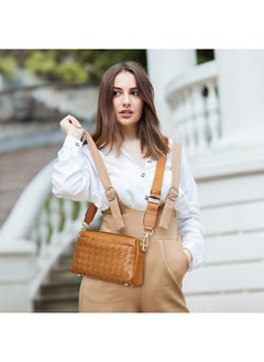 Kattee Woven Bag For Women Small Soft Genuine Leather Shoulder Purses And Handbags Crossbody Brown  - Image 2