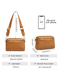 Kattee Woven Bag For Women Small Soft Genuine Leather Shoulder Purses And Handbags Crossbody Brown  - Image 3