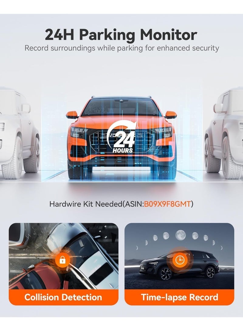 WOLFBOX G850 PRO 4K Rear View Mirror Dash Cam for Car Front and Rear with GPS, ADAS, BSD, 12" Touchscreen, 5.8GHz WiFi, Voice Control, G-Sensor, Loop Recording, 64GB Card Included - Image 5