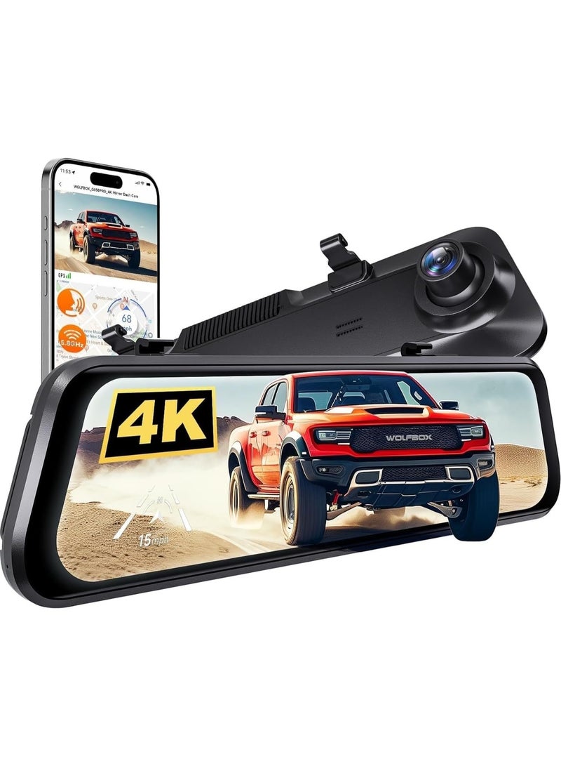 WOLFBOX G850 PRO 4K Rear View Mirror Dash Cam for Car Front and Rear with GPS, ADAS, BSD, 12" Touchscreen, 5.8GHz WiFi, Voice Control, G-Sensor, Loop Recording, 64GB Card Included - Image 1