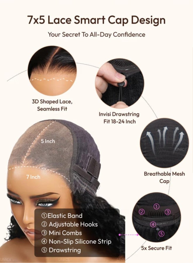 UNICE 7x5 Lace Closure Human Hair Wig Short Layered Bob with Side Swept Bangs Glueless Wig Pre Plucked Pre Cut Bleached Knots Bye Bye Knots Ready to Wear Wig for Women 12inch - Image 4
