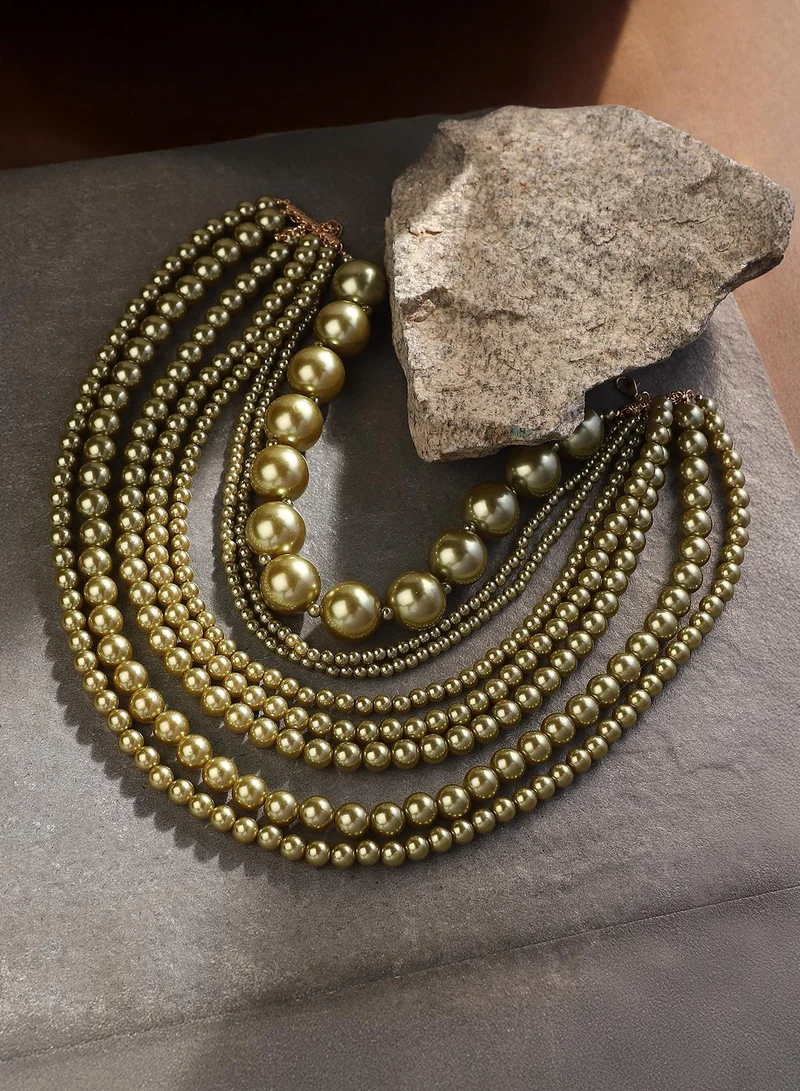 SOHI SOHI Women's The Antoinette Multi-Layer Necklace For Party Wear | Olive Green Colour | Acrylic Material | Lobster Clasp Closure | Artificial Bead Necklace | Multi-Layer Necklace For Women & Girls