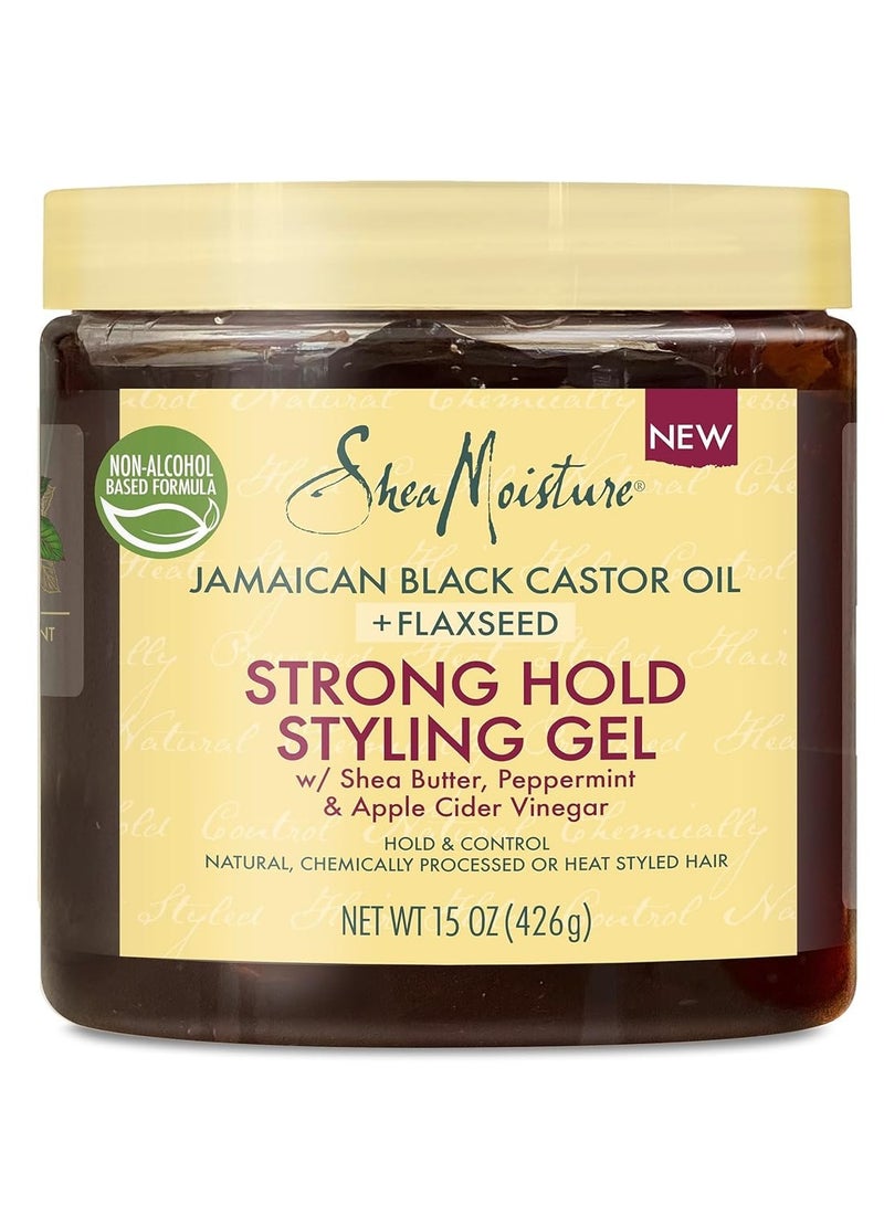SheaMoisture Styling Strong Hold Styling Gel for Natural, Chemically Processed or Heat Styled Hair Jamaican Black Castor Oil and Flaxseed Paraben-Free Anti-Frizz Hair Gel 15 oz - Image 1