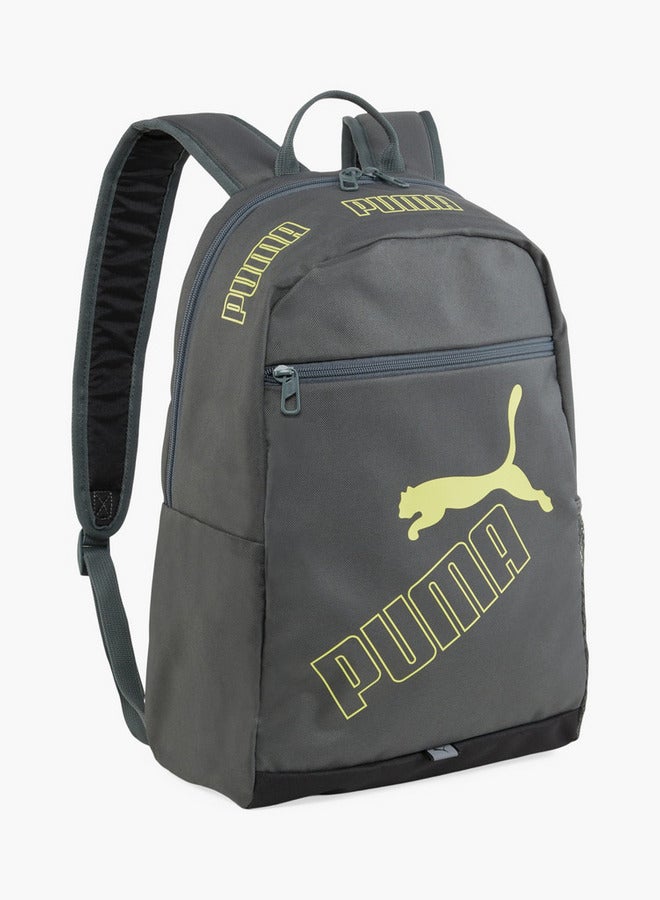 PUMA Logo Print School Backpack with Adjustable Shoulder Straps and Zip Closure  - Image 1