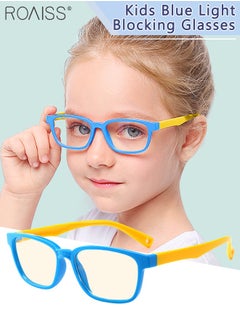 Kids Blue Light Blocking Glasses, Anti Eyestrain Computer Glasses, Gaming Eyewear UV400 Protection with Light Weight TPEE Frame for Boys Girls and Children Age 3-12, Blue Yellow