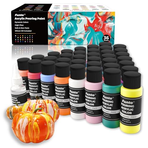 Funto Acrylic Pouring Paint Set, 36 Bottles, with Silicone Oil, High Flow, Pre-Mixed, Art Supplies for Pouring on Canvas, Glass, Wood, Tile, Rocks - Image 1