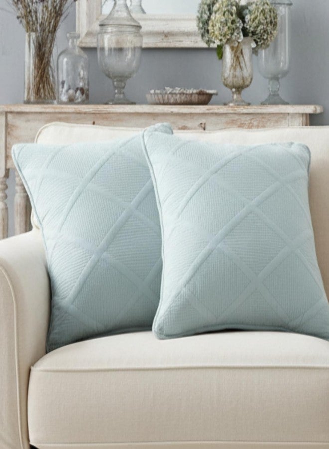 تاش هوم فاشون طقم أغطية وسائد من قطعتين من القطن الناعم بلون أزرق مخضر فاتح هادئ، بنمط هندسي ماسي، مقاس 18 × 18 بوصة. - Image 1