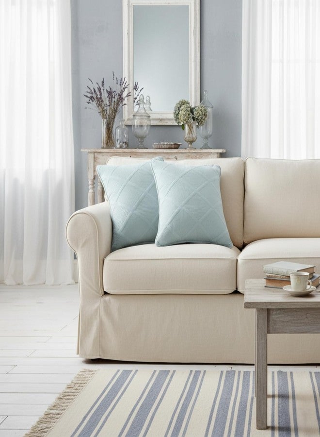 تاش هوم فاشون طقم أغطية وسائد من قطعتين من القطن الناعم بلون أزرق مخضر فاتح هادئ، بنمط هندسي ماسي، مقاس 18 × 18 بوصة. - Image 4