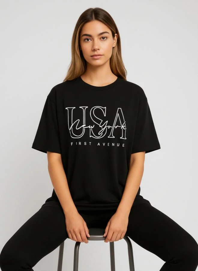 PAUSE Women Black Graphic Print T-Shirt