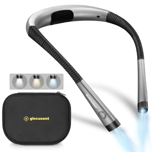 Glocusent Book Light with EVA Case, 3-Color & 6-Brightness Reading Light, Bendable Neck Light, Durable Rechargeable Lamp, Perfect Book Light for Reading in Bed, Knitting, Repairing, Book Lovers Gifts - Image 1