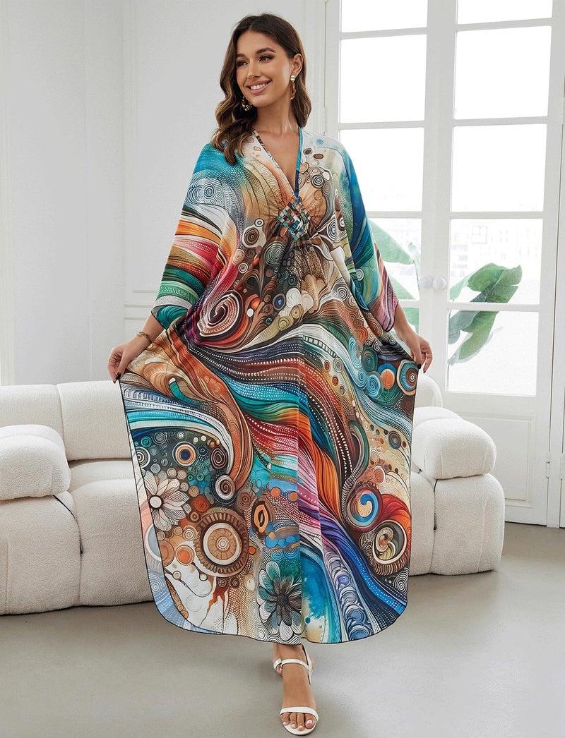KECVOT Kaftan Dresses for Women Plus Size Batwing Sleeve Caftans Long Bathing Suit Cover Up Maxi Beach Dress Loungewear - Image 2