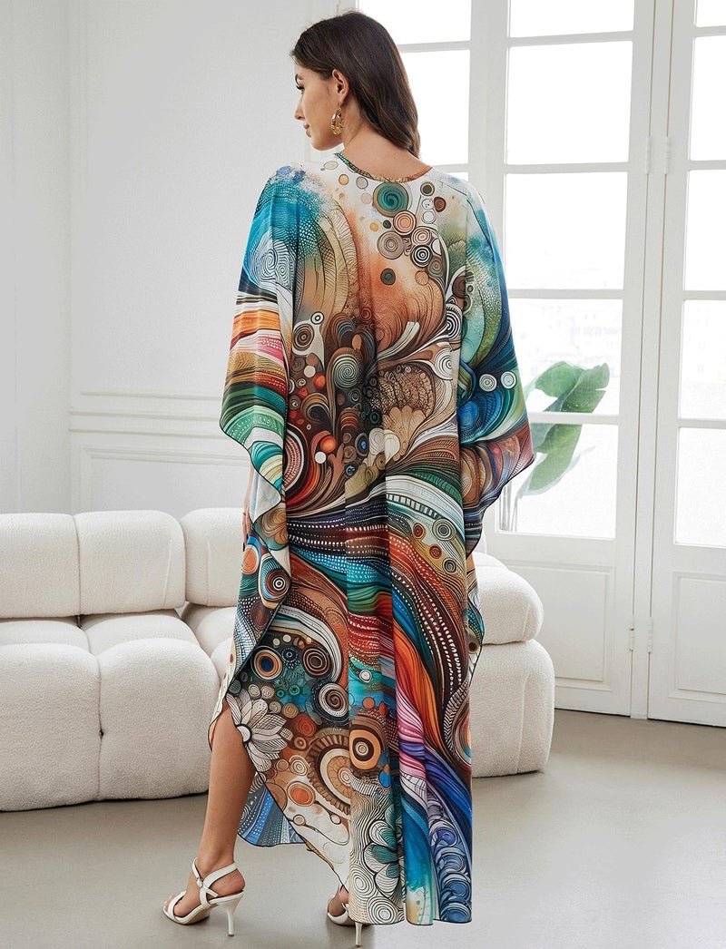KECVOT Kaftan Dresses for Women Plus Size Batwing Sleeve Caftans Long Bathing Suit Cover Up Maxi Beach Dress Loungewear - Image 5