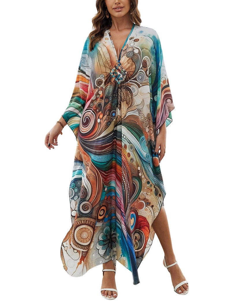 KECVOT Kaftan Dresses for Women Plus Size Batwing Sleeve Caftans Long Bathing Suit Cover Up Maxi Beach Dress Loungewear - Image 1