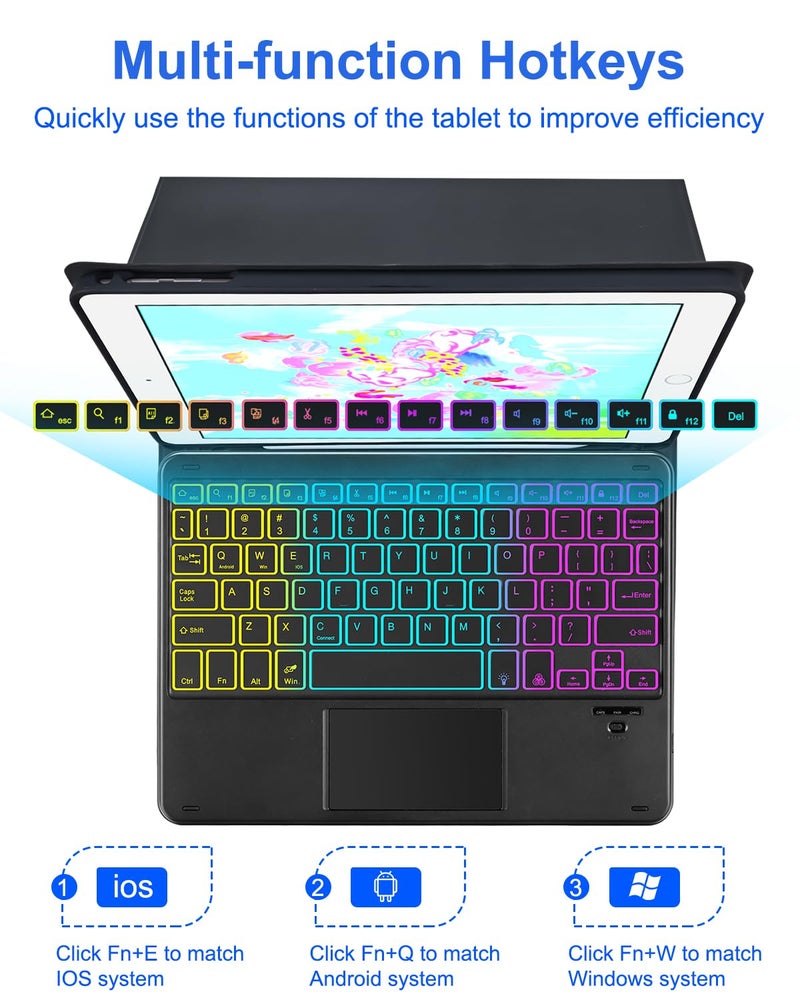 MePadKey Touchpad Keyboard Case for 9th /8th/7th Generation 10.2 inch/Pro 10.5/Air 3rd Gen, 7-Color Rainbow Backlight Type-C Charging Keyboard with Pencil Holder Cover Fit iPad 7 8 9 Gen (Black) - Image 4