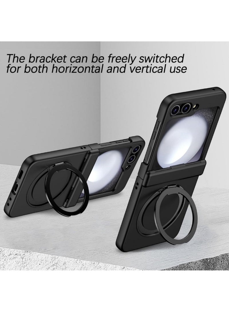 Aookay Case for Samsung Galaxy Z Flip 7 with Stand Compatible & Magnetic Chargers, Z Flip 7 Case with Hinge Protection & Outer Screen Protector, Ultra Slim Magnetic Protective Case Cover (Black) - Image 3