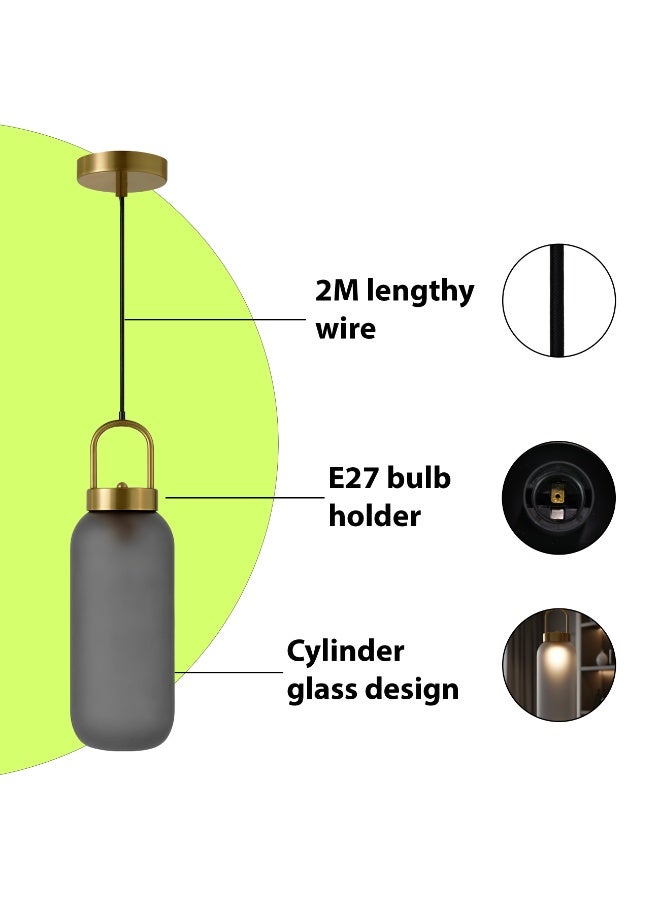 ALFRIDAY Elegant Cylinder Pendant Light, E27 Base, Frosted Glass Shade, Brass Accents, 2m Cord, Ideal for Dining, Bedroom & Living Room Accent - Image 4