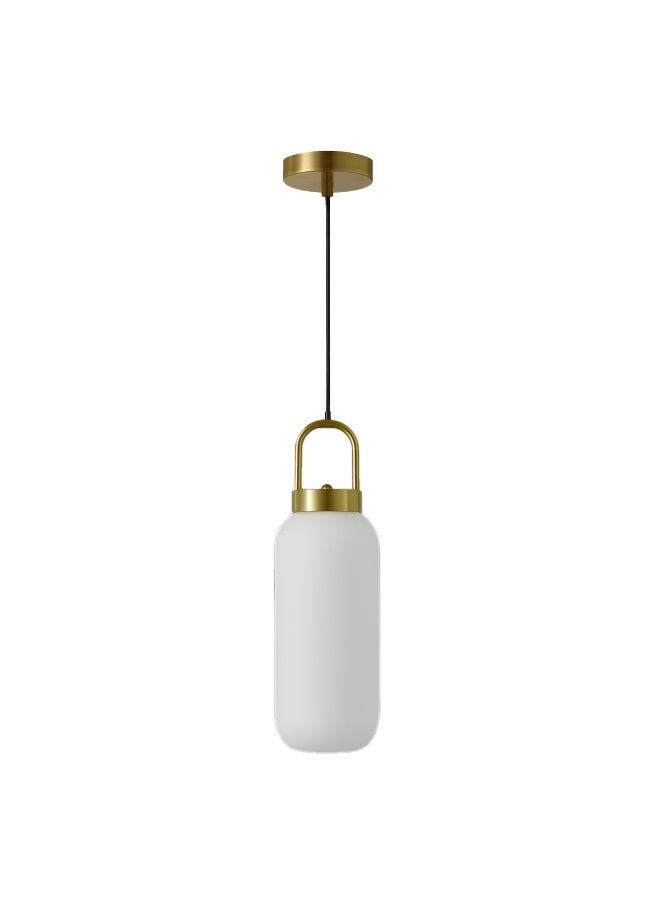 ALFRIDAY Elegant Cylinder Pendant Light, E27 Base, Frosted Glass Shade, Brass Accents, 2m Cord, Ideal for Dining, Bedroom & Living Room Accent - Image 1