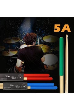 Excefore Drum Sticks Non-Slip, 3 Pair Classic Maple Wood Drumsticks, 5A Drumsticks for Adults, Kids, Students, and Beginners (Red,Blue,Green)  - Image 5