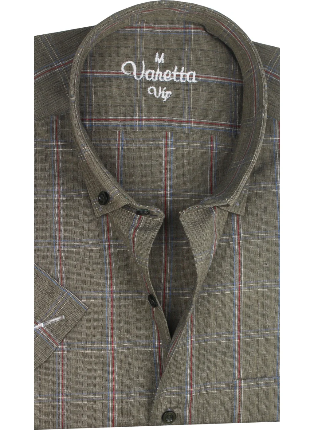 فاريتا Men's Green Short Sleeve Checked Pocket Cotton Shirt