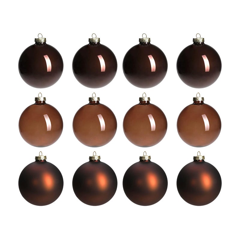 Aomoonoa Brown Glass Christmas Ball Ornaments For Christmas Tree  2.36  Christmas Hanging Ornaments Set Of 12 Christmas Baubles For Holiday Party Xmas Tree Decorations Gifts - Image 1