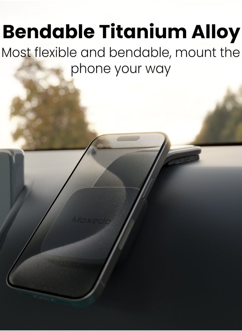 Moxedo - Moxedo Flexi-Grip Magnetic Phone Holder Bendable Titanium Alloy Dashboard Car Mount 360° Rotation, One Hand Operation Compatible for iPhone 15 14 13 12 Pro Plus Max Mini - Image 1
