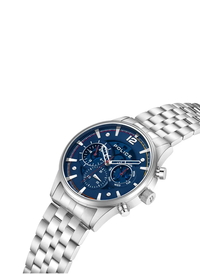 بوليس Driver II Men's 45mm Multifunction Watch with Semi-Transparent Blue Dial, 316L Stainless Steel Bracelet