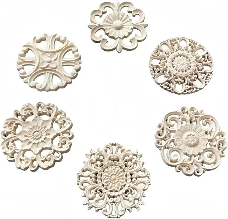 Solid Wood Round Hollow Flower Carvings For Wardrobe Door Enhancement B4 16CMx16CM - Image 4